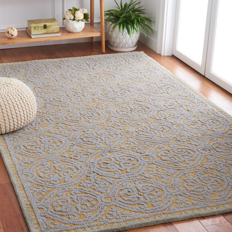 Blue and Gold Hand-Tufted Wool Geometric Area Rug