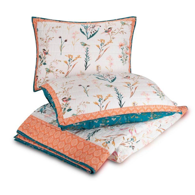 Full Pink Cotton Reversible Floral Quilt Set