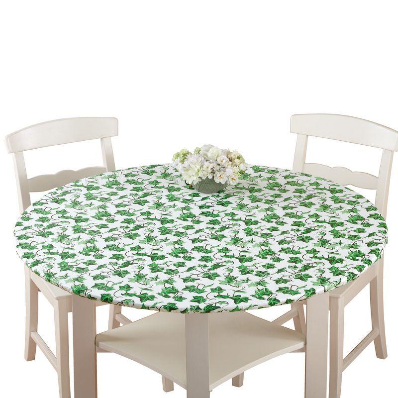 Collections Etc Fitted Elastic Vinyl Table Cover 48" Round IVY Green