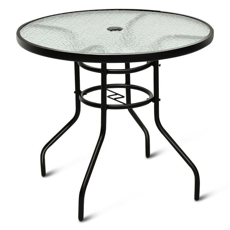 32'' Black Steel and Tempered Glass Round Patio Table