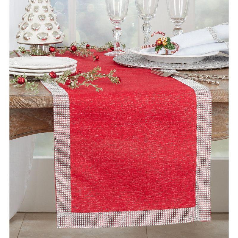 Red Polyester Studded Design Table Runner, 16 x 120 in