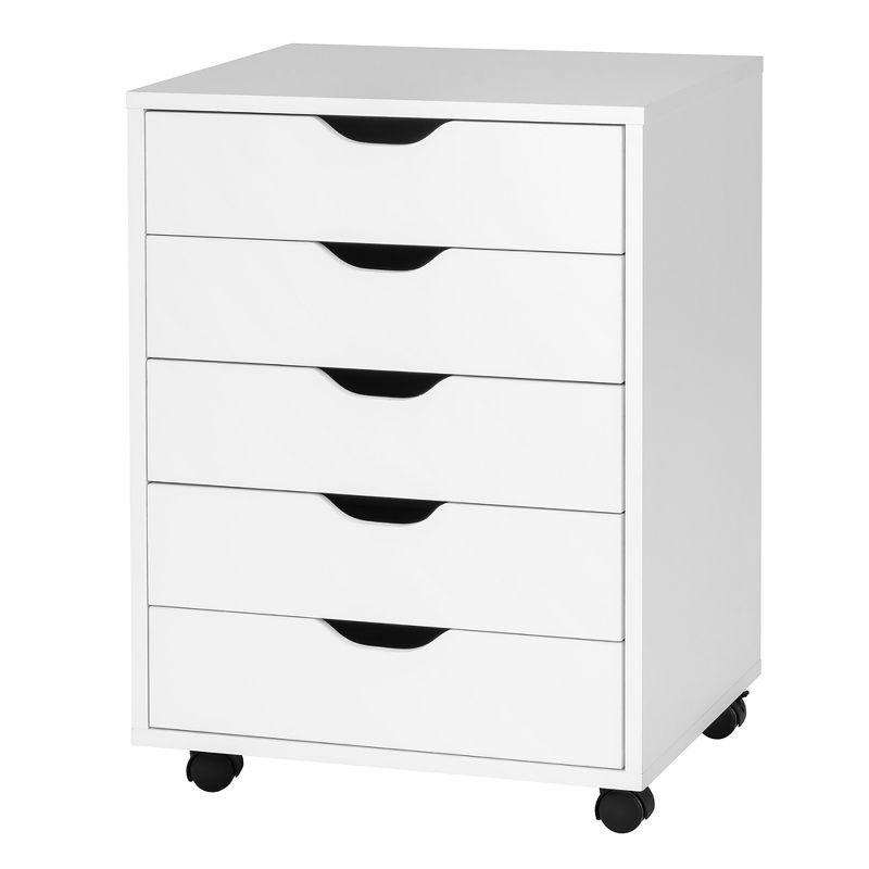 White 5-Drawer Engineered Wood Storage Cabinet with Wheels