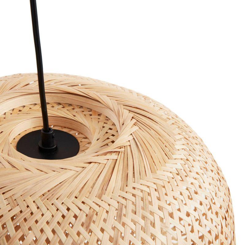 Astrid Matte Black and Bamboo Bowl Pendant Light