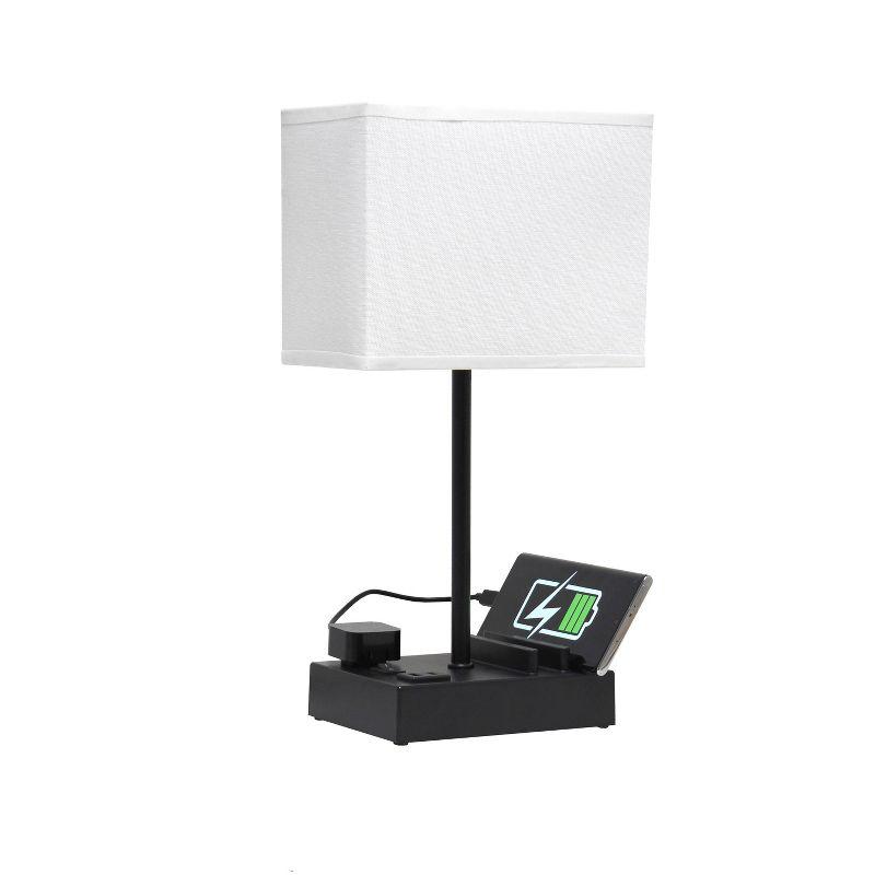 15.3" Tall Modern Rectangular Bedside Table Desk Lamp with 2 USB Ports and Charging Outlet - Simple Designs