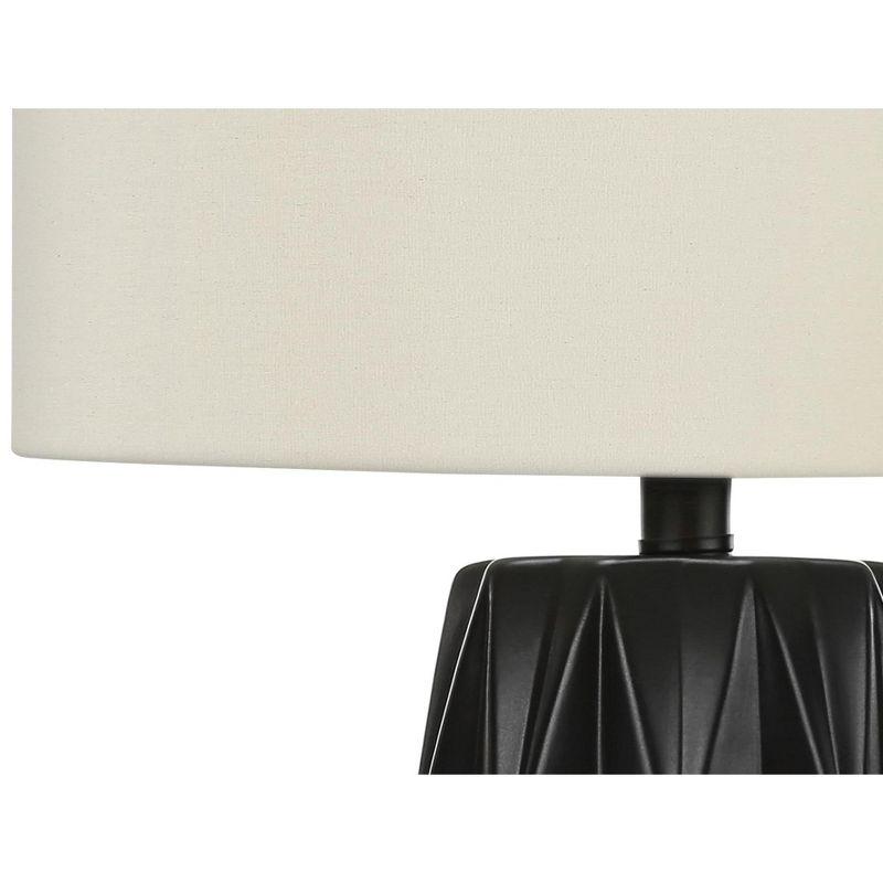 Benjara Table Lamp, 25 Inch Black Textured Ceramic Base, Ivory Fabric Shade