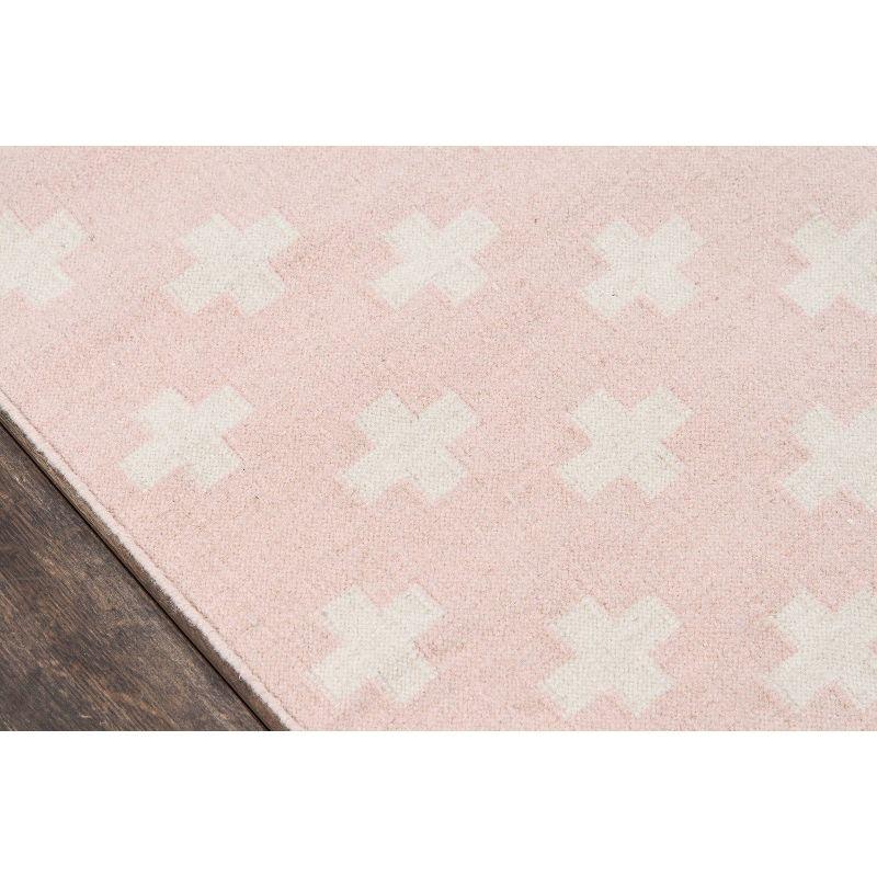 Topanga Handwoven Geometric Pink and White Wool Area Rug