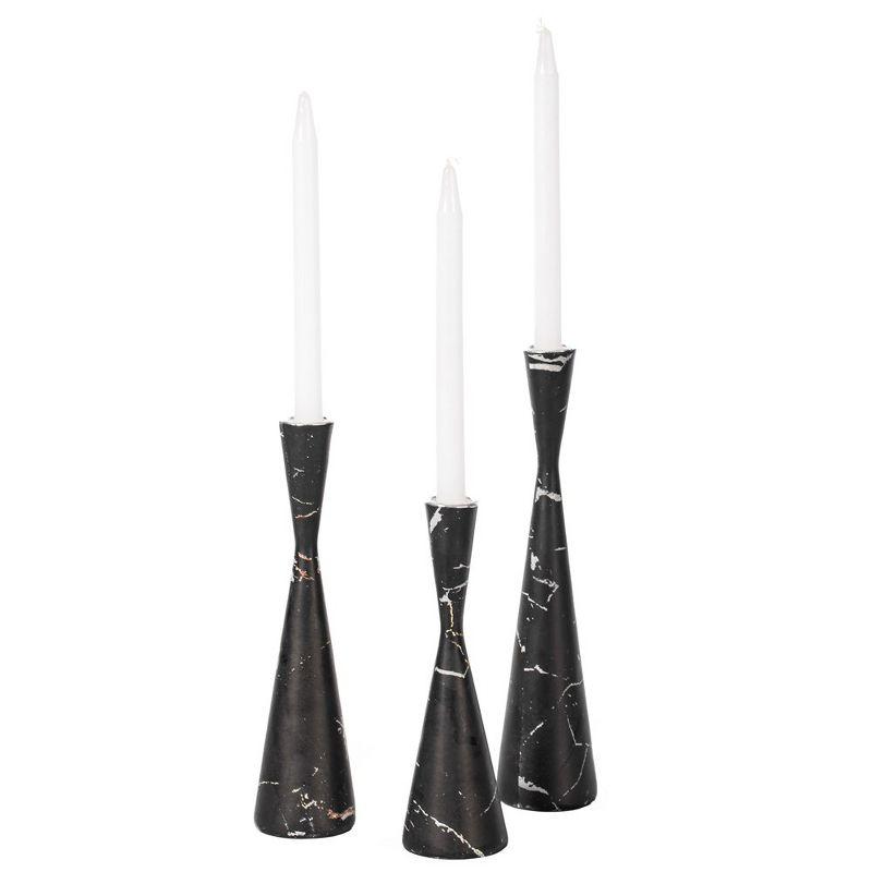 Fabulaxe Decorative Resin Taper Candle Holders, Marble Design Modern Candlesticks