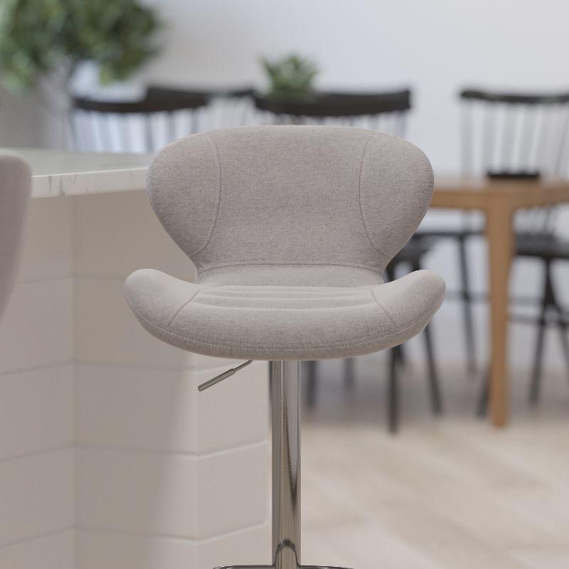 Adjustable Gray Fabric Bar Stool with Chrome Base