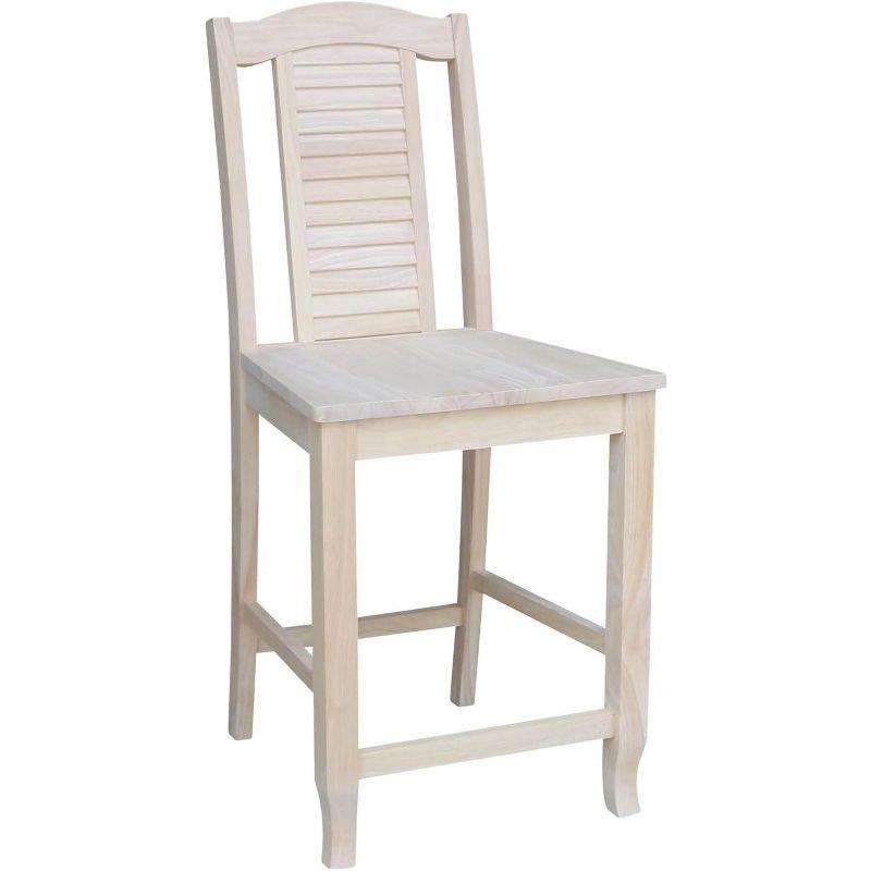 Beige Solid Wood Shutter Back Counter Height Stool