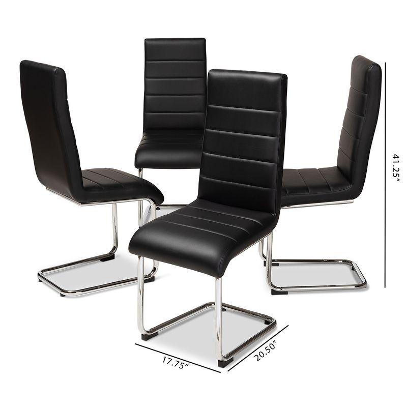 Set of 4 Marlys Modern Dining Chairs Black - Baxton Studio: Faux Leather, Chrome Legs, Mid-Century