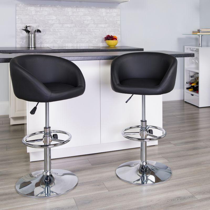 Modern Adjustable Black Vinyl Swivel Barstool with Chrome Base