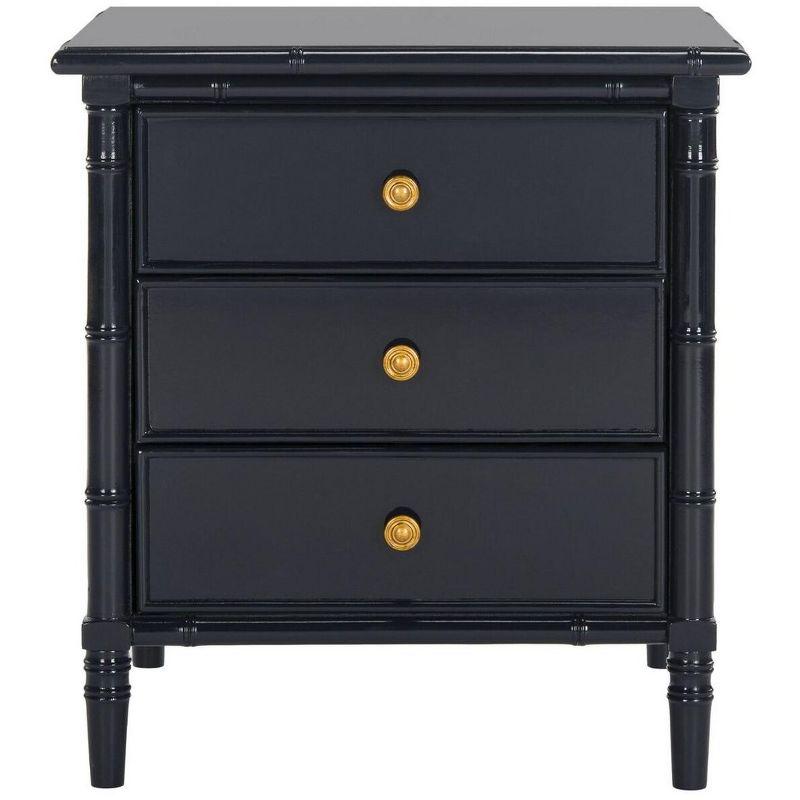 Mina Navy Bamboo 3-Drawer Nightstand with Gold Pulls