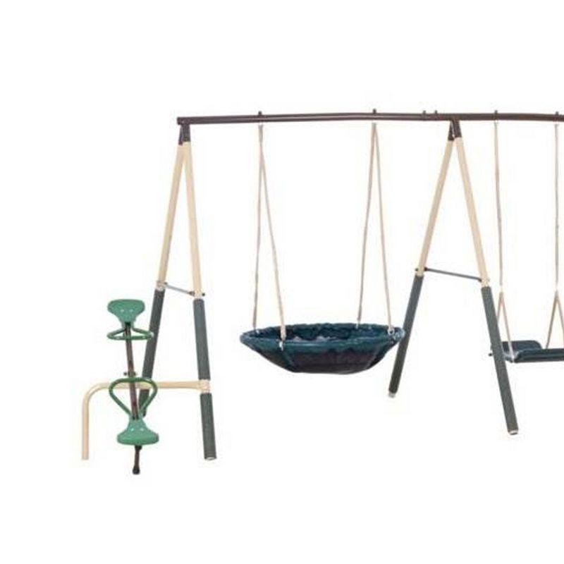 XDP Recreation Deerfield Swing Set,10 Child Capacity Backyard Playground w/ Slide, See-Saw, Trapeze Swing, Fun-Glidr, Swing Seat, & Stand N Swing