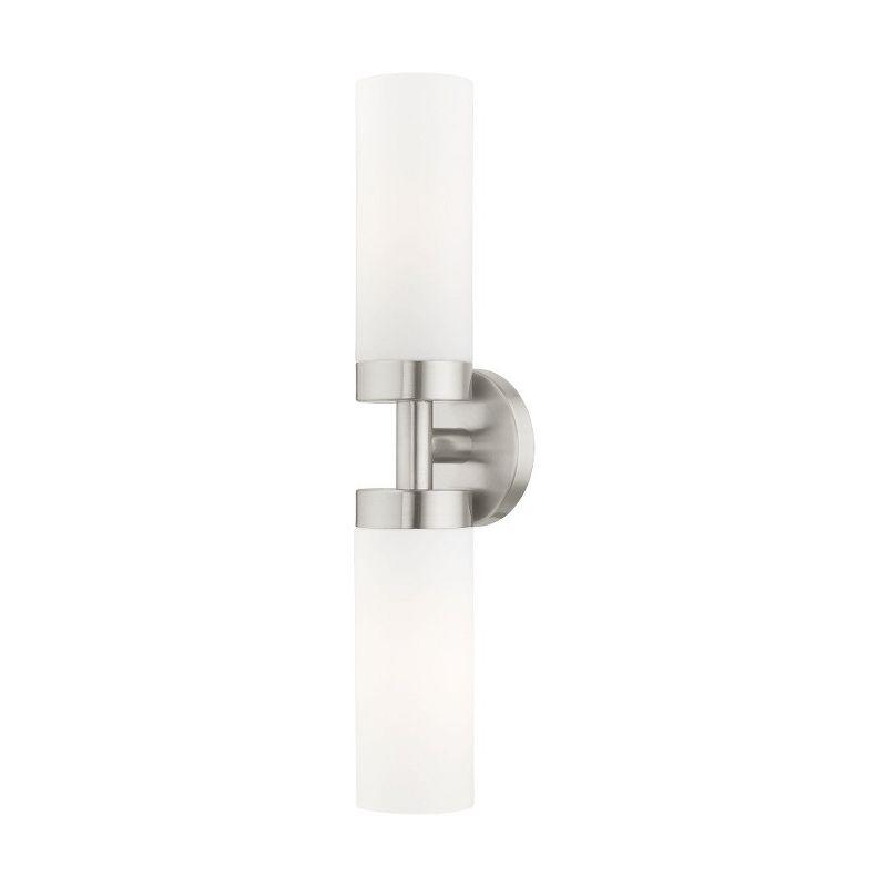 Sleek Brushed Nickel Outdoor Vanity Sconce with Satin Opal White Glass