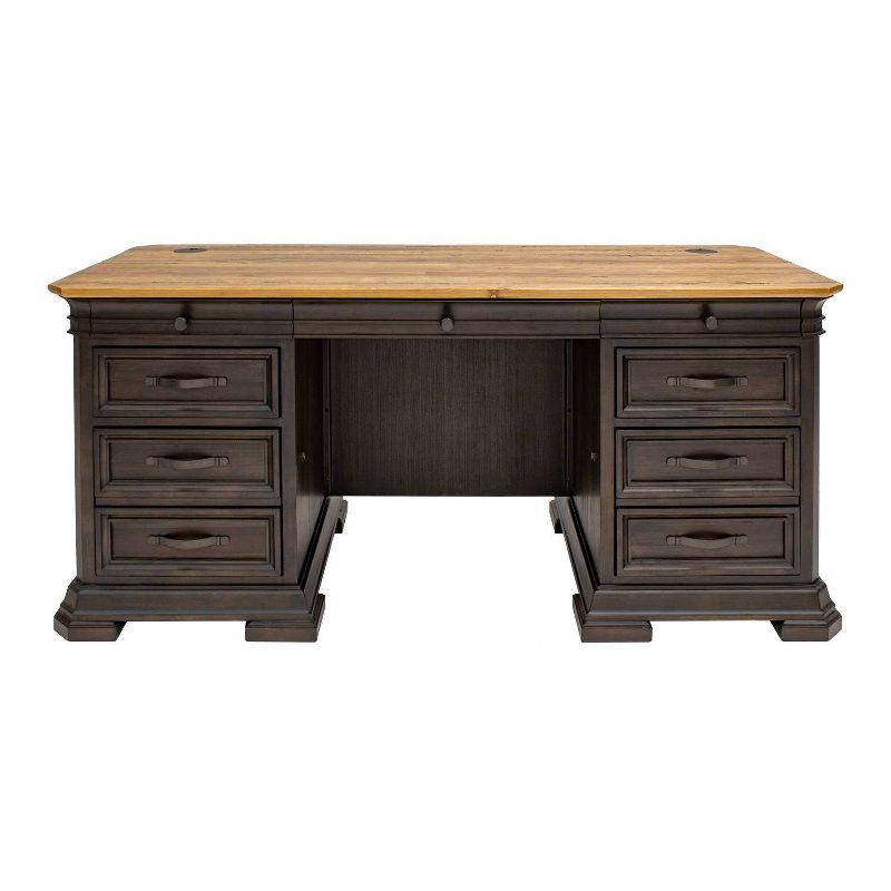 Brown Wood Double Pedestal Executive Desk with Drawers