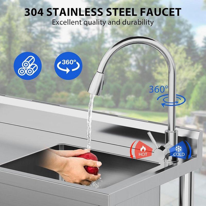 Stainless Steel Single Bowl Kitchen Prep and Utility Sink With Worktop Faucet 39x20x37 inch