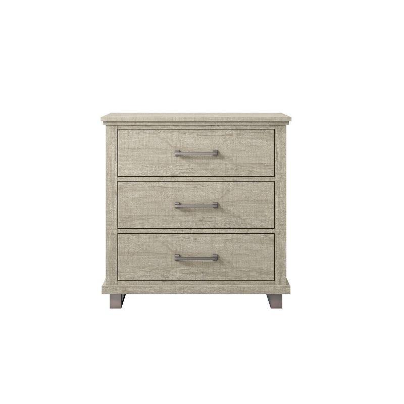 Beige 32'' Modern Nightstand with 3 Drawers and Metal Legs