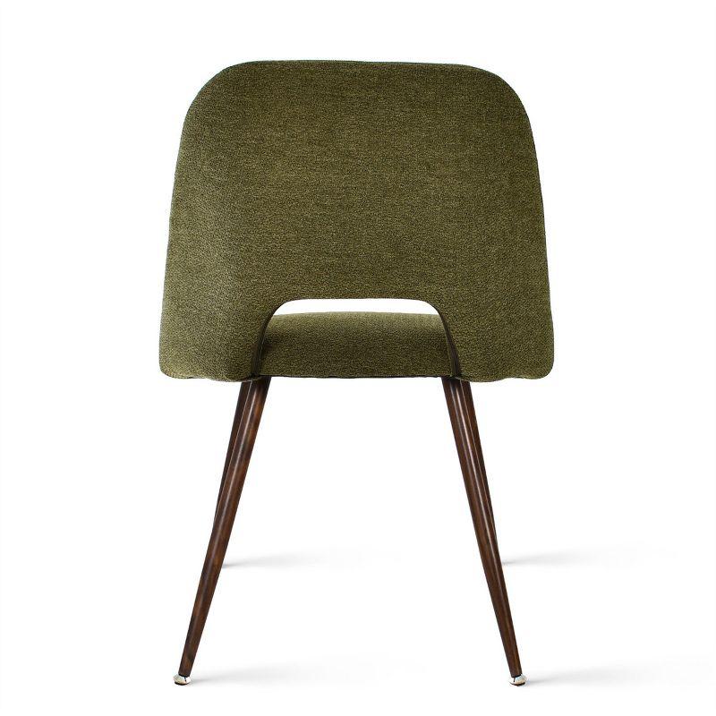 Set of 4 Olive Green Upholstered Side Chairs with Walnut Legs