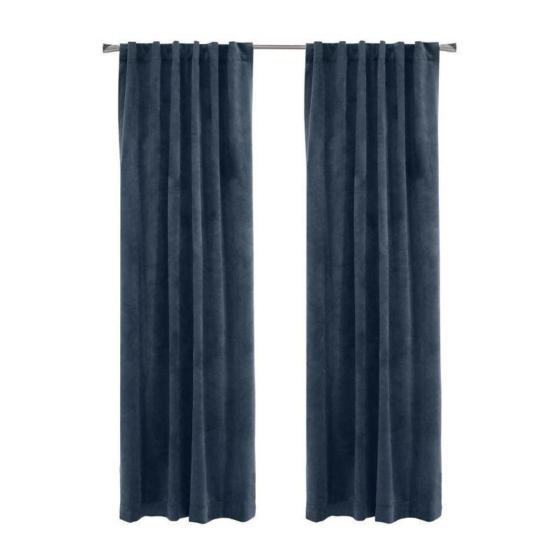 Thermaplus Seren Room Darkening Window Treatment Dual Header Curtain Panel for Bedroom Livingroom 50" x 108" Navy