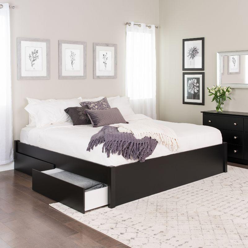 King Select 4-Post Platform Bed with 2 Drawers Black - Prepac: Solid Wood, Storage Functionality