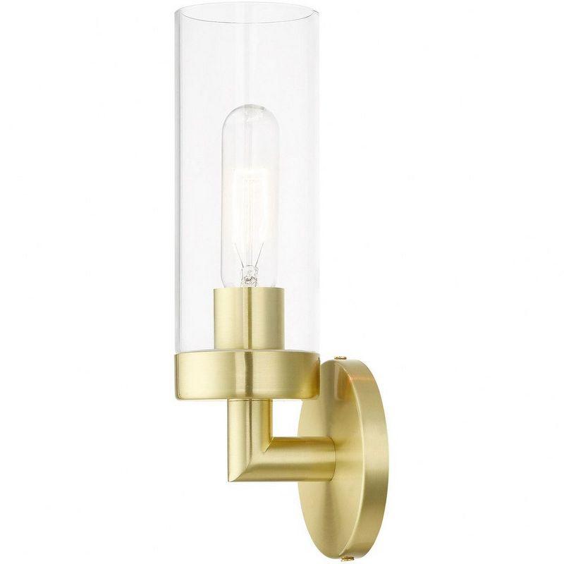 Urban Elegance Satin Brass Dimmable Sconce with Clear Glass