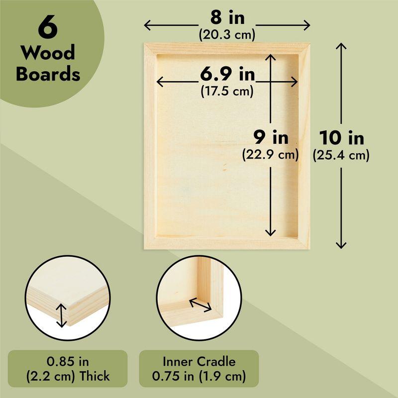 Juvale 6 Pack Unfinished Wood Canvas Boards for Painting, Blank Deep Cradle 8x10 Wooden Panels for Crafts, DIY Projects, 0.85 Inches Thick