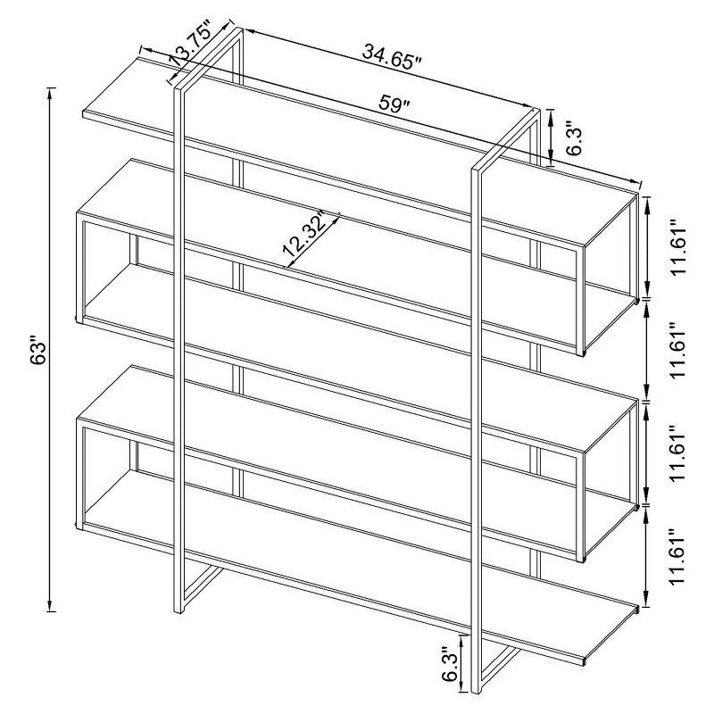 63" Contemporary 5 Shelf Zig Zag Bookcase with Glass Shelves Chrome - Coaster