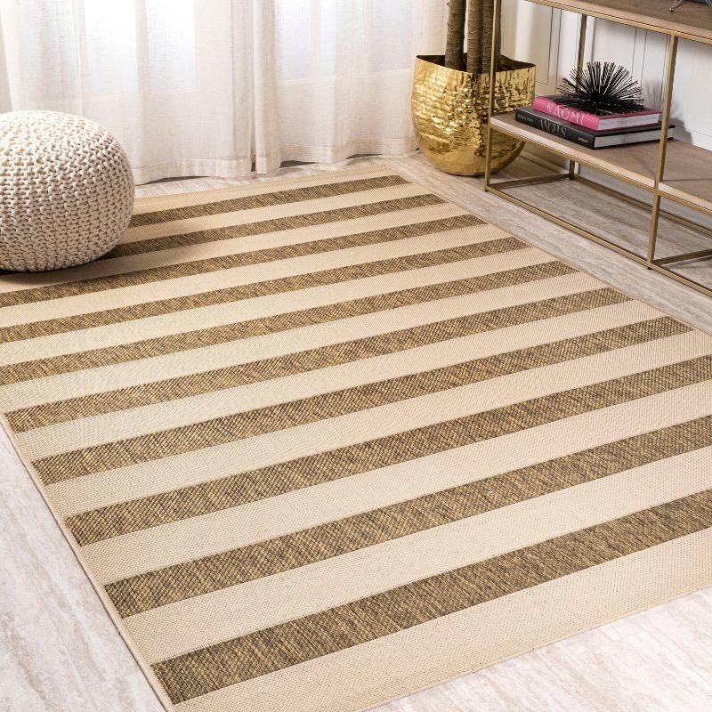 3'x5' Aveiro Wide Stripe Indoor/Outdoor Area Rug, Beige/Brown - JONATHAN Y