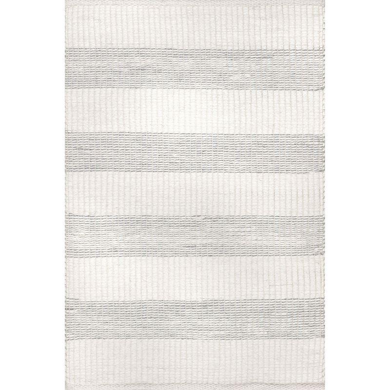 Ivory and Gray Striped Handmade Wool Area Rug 5x8