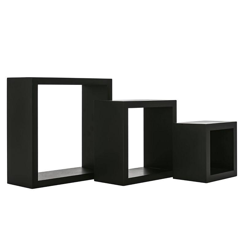 Set of 3 Cubbi Floating Wall Shelves Black: Wood Composite, Space-Saving, Various Sizes