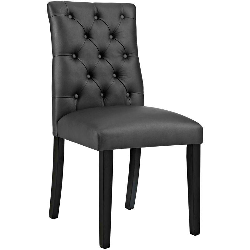 Black Faux Leather Upholstered Side Chair with Wood Legs, Set of 2