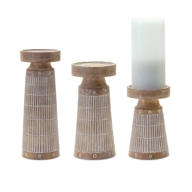 Melrose Faux Wood Etched Candle Holder Set