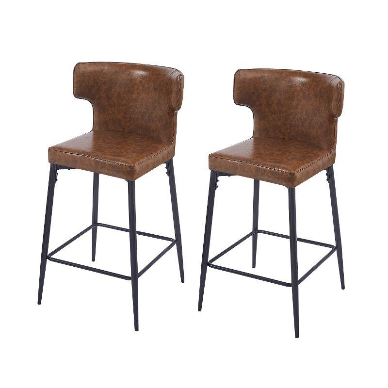 Norsans 28" Brown Faux Leather Iron Frame Counter Stool with Footrest