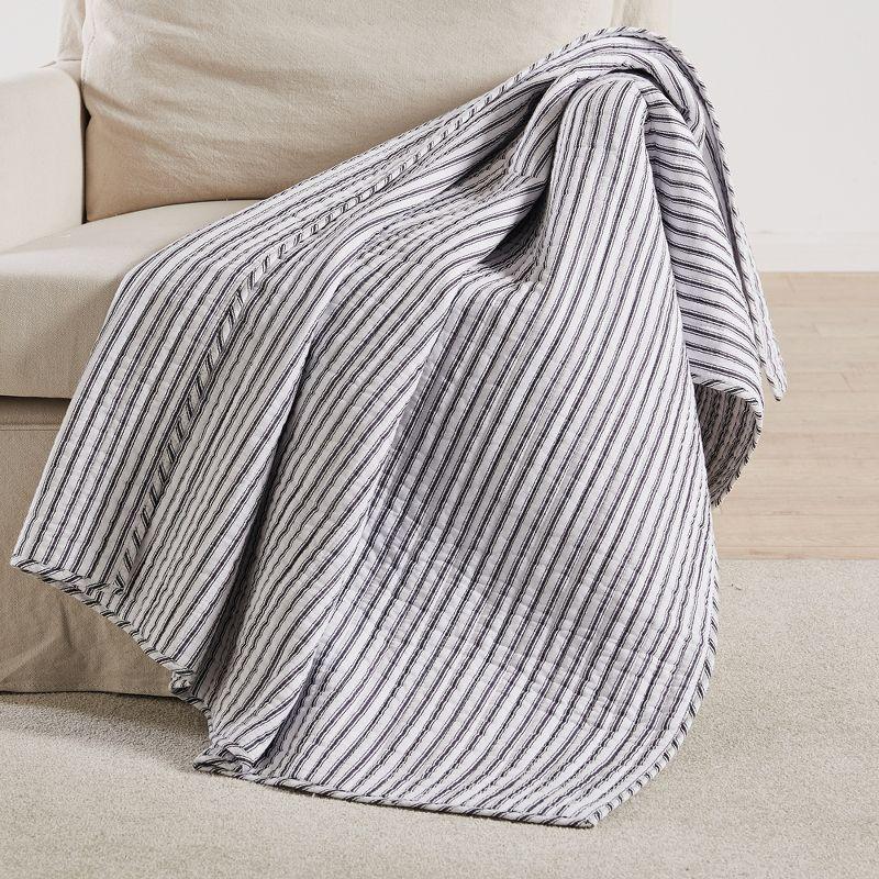 Tobago Stripe Charcoal Cotton Reversible Quilted Throw