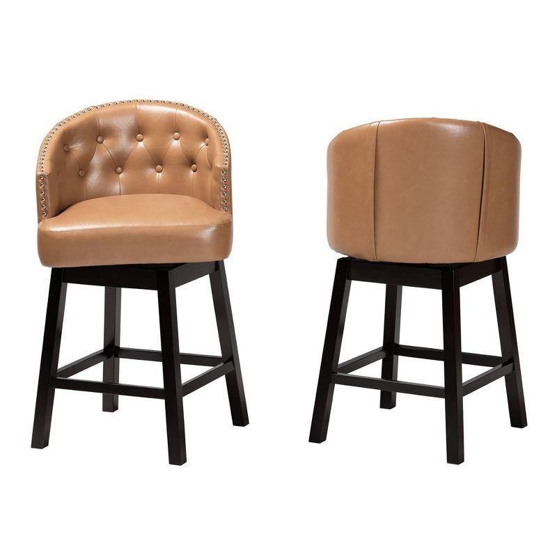 Theron Tan Faux Leather and Espresso Wood Swivel Counter Stool Set