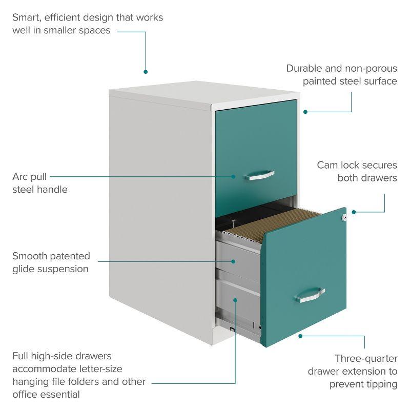 Pearl White and Teal 2-Drawer Lockable Metal File Cabinet