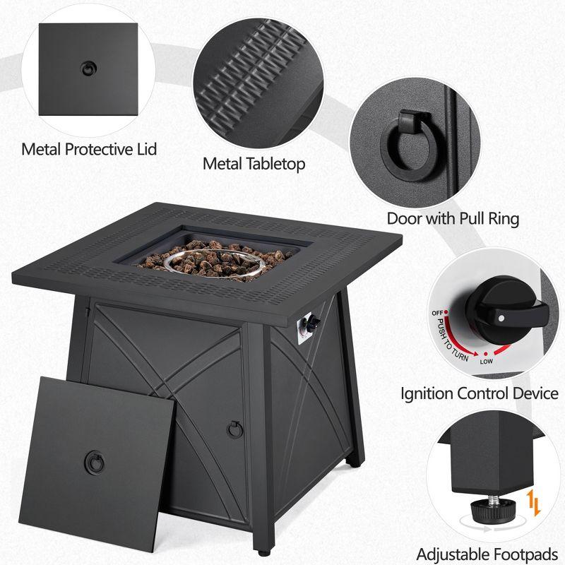 Yaheetech 28" Propane Gas Fire Pit with Lid and Iron Tabletop, Black