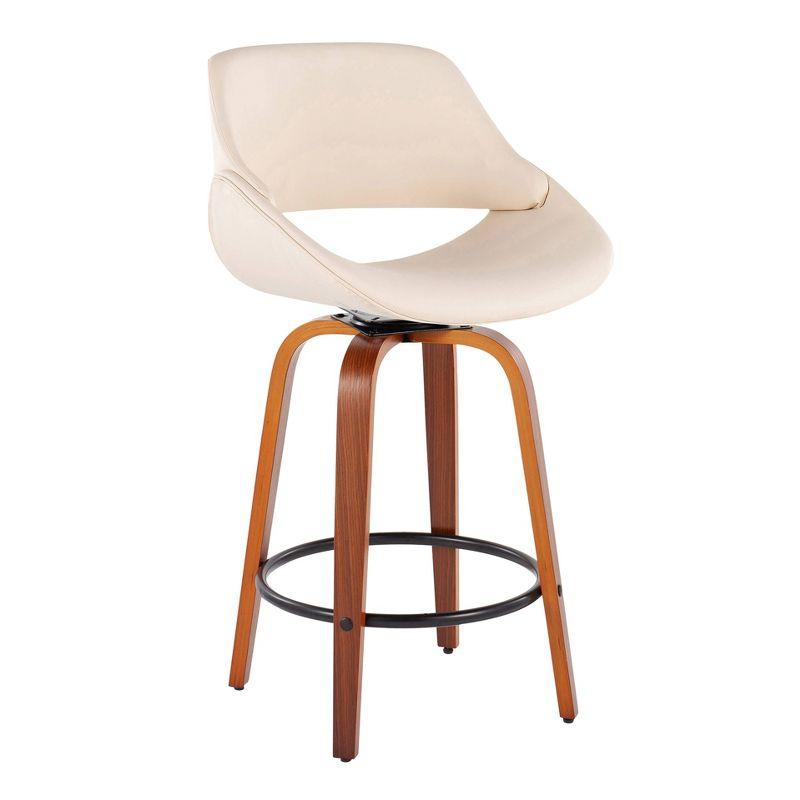 Set of 2 Fabrico PU Leather/Steel/Wood Counter Height Barstools Walnut/Cream/Black - LumiSource: Swivel, Flared Legs, Upholstered