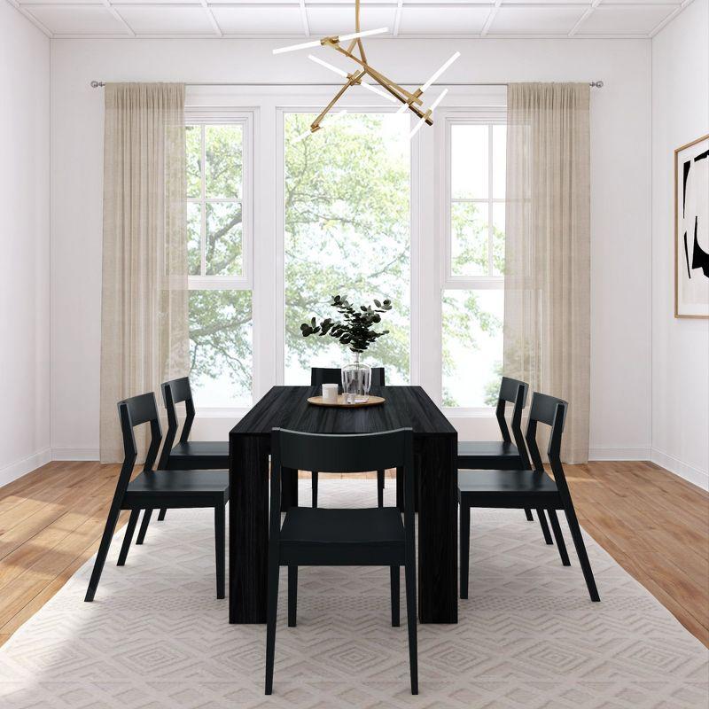 Black Wirebrush Solid Wood Dining Table Set with 6 Chairs