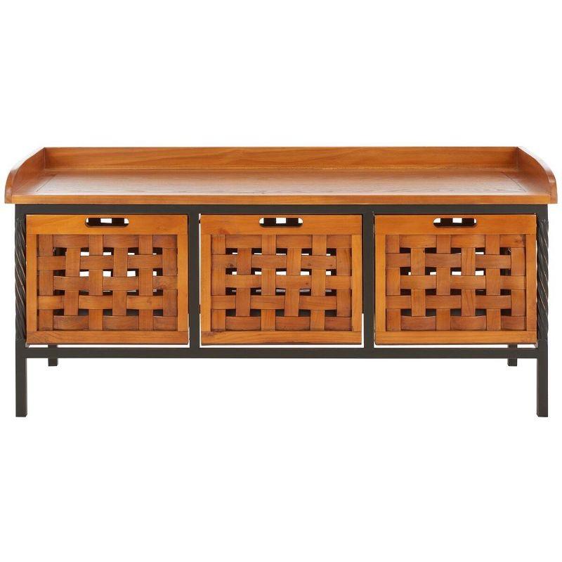 Filbert Brown Transitional Wooden Storage Bench with Iron Frame