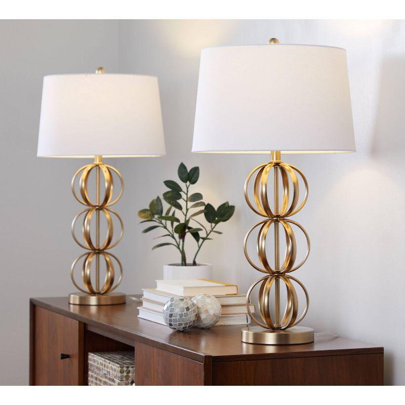 White and Gold 29.5" Metal Table Lamp Set with Linen Shade