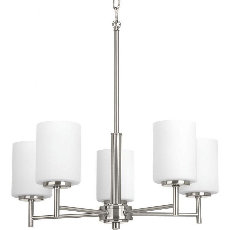 Progress Lighting Replay 5-Light Chandelier, Brushed Nickel, White Glass Shades