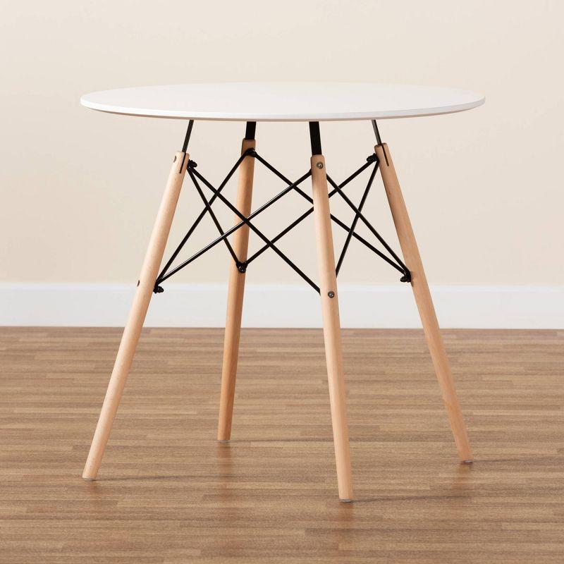 Varen Plastic and Wood Dining Table White/Oak Brown/Black - Baxton Studio: Round Kitchen Table for Small Spaces