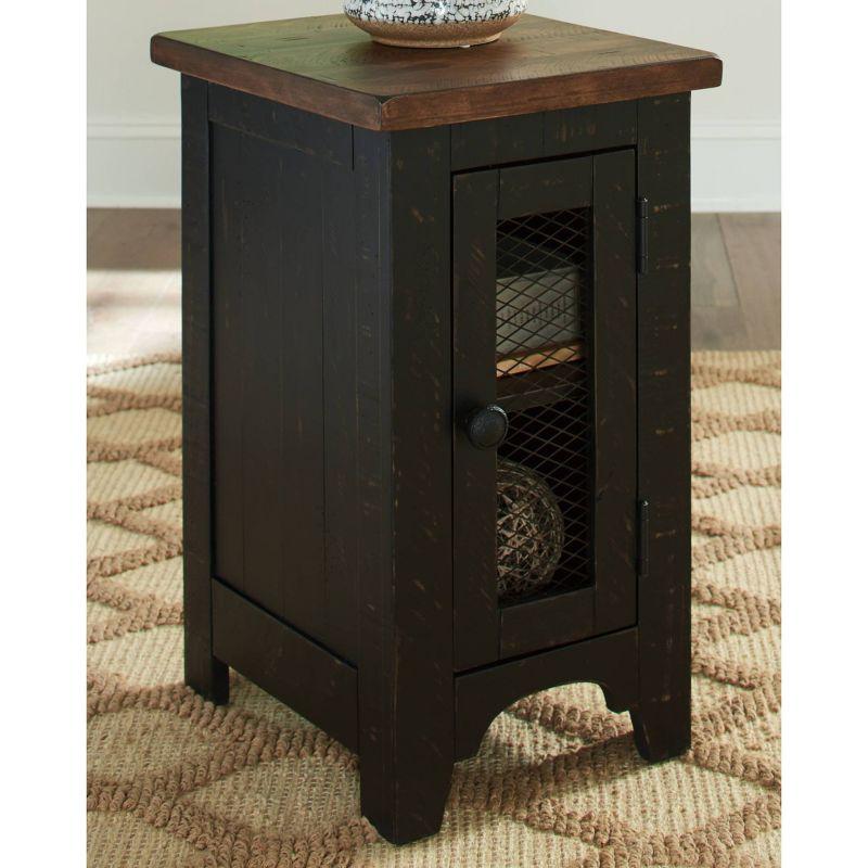 Valebeck Black and Brown Rustic Wood Metal Storage End Table