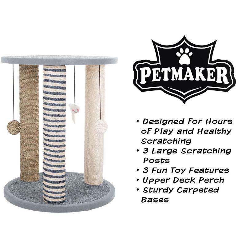 Cat Scratching Post - 3 Scratcher Posts with Carpeted Scratch Pad Base and Perch - Furniture Scratching Deterrent for Indoor Cats by PETMAKER
