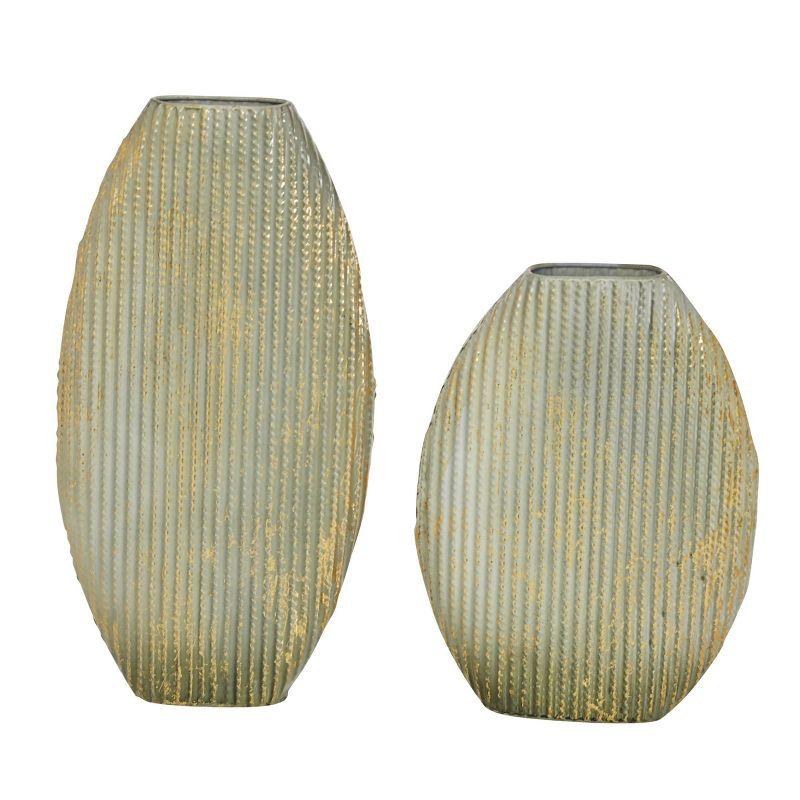 Set of 2 Oval Textured Metal Vase White/Gold - Olivia & May