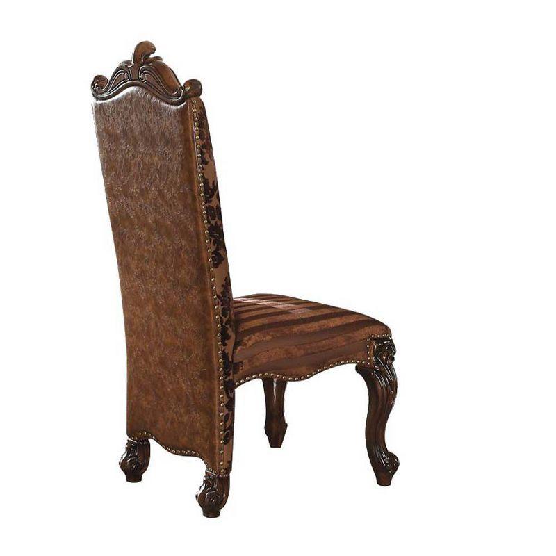 22" Versailles Dining Chair Two Tone Light Brown Synthetic Leather /Fabric and Cherry Oak Finish - Acme Furniture: Elegant Traditional Design