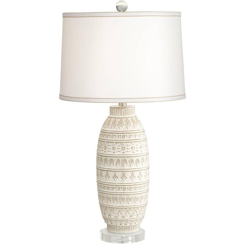 360 Lighting Cullen 31" Tall Large Modern Coastal End Table Lamp Beige Almond Ceramic Single White Shade Living Room Bedroom Bedside Nightstand House
