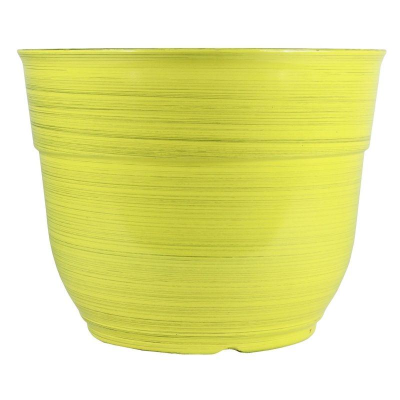 Garden Elements Indoor/Outdoor Glazed Brushed Happy Plastic Planter, Large, Bright Yellow, 15"