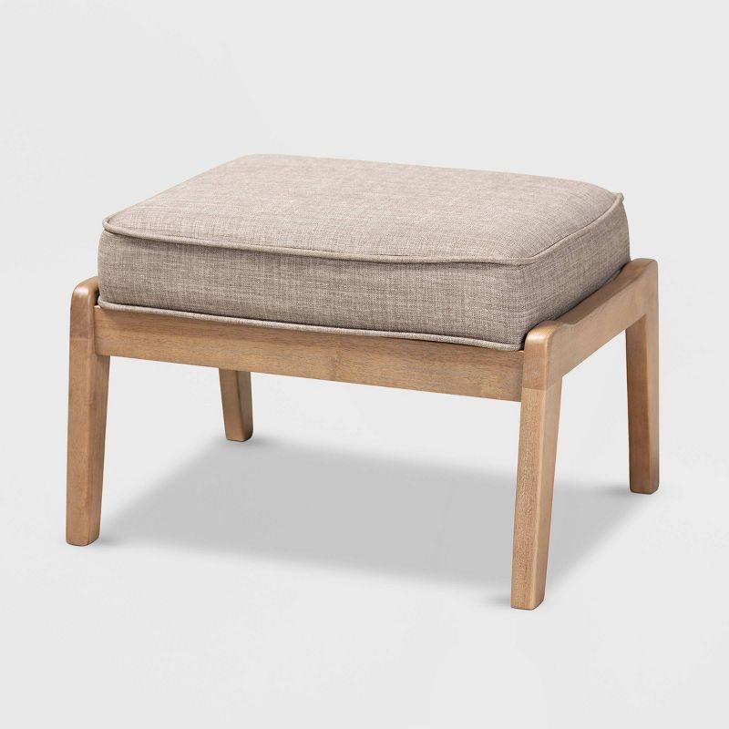 George Oliver Emsworth Mid-Century Modern 2-Piece Antique Oak Finished Armchair and Ottoman Set in Light Grey Fabric